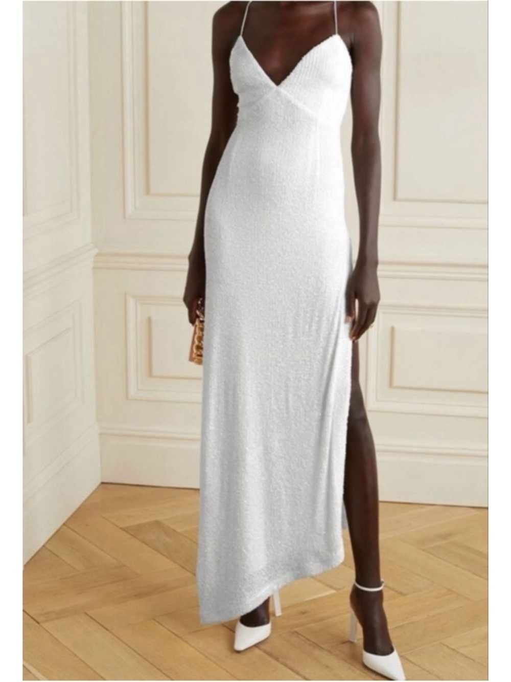 Retrofete Violet White Sequin Asymmetrical Spaghetti Strap Dress M NWT